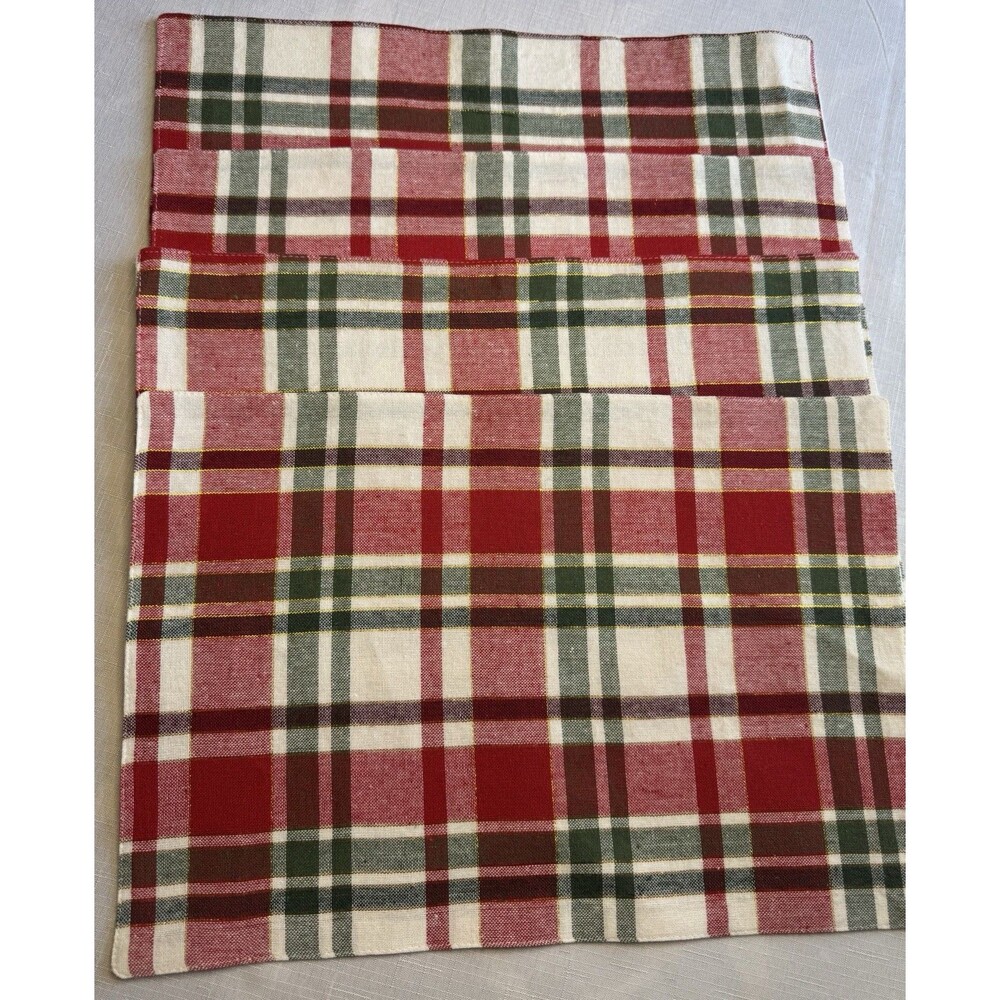 Christmas Placemats Set of 4 Plaid Home Collection New Red Green Gold White